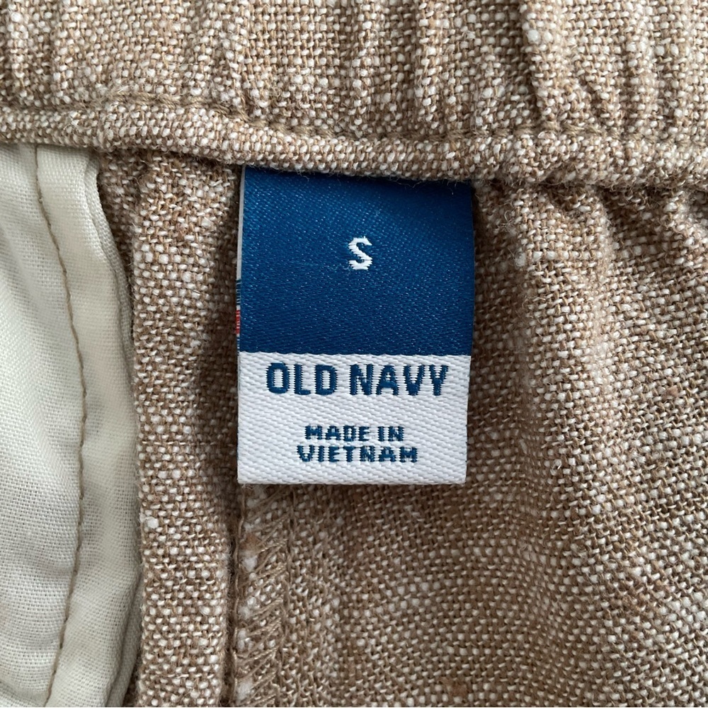 Old Navy Women's Trouser Shorts Sz S Beige Linen Blend Pockets Elastic Back Chic - Picture 3 of 9